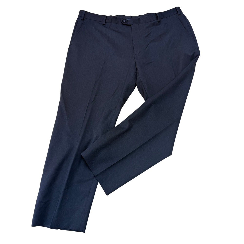 Pronto Uomo Platinum Mens Navy Blue 100% Wool Herringbone Dress Pants 44 Waist